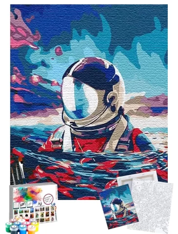 Sayılarla Boyama Seti 40 x 50 cm Tuval Şasesine Gerili Astronot