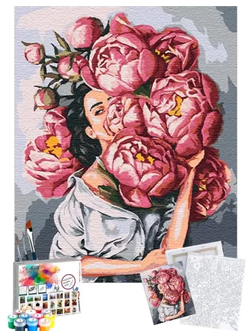 Sayılarla Boyama Seti 40 x 50 cm Tuval Şasesine Gerili Çiçekli Kadın