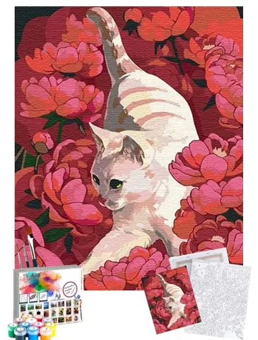 Sayılarla Boyama Seti 40 x 50 cm Tuval Şasesine Gerili Doğadaki Kedi