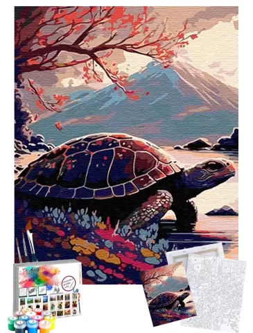 Sayılarla Boyama Seti 40 x 50 cm Tuval Şasesine Gerili Kaplumbağa