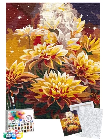 Sayılarla Boyama Seti 40 x 50 cm Tuval Şasesine Gerili Sarı Çiçekler