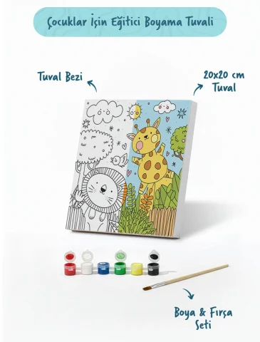 Sevimli Safari Hayvanları – Çocuk Boyama Tuvali Seti 20x20 cm