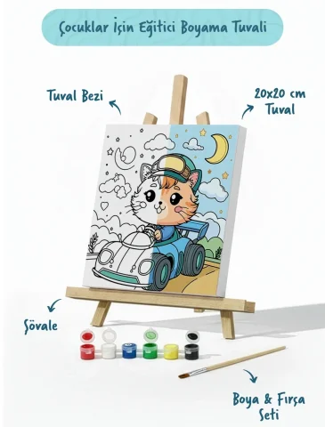 Sevimli Yarışçı Boyama Tuvali – Şövaleli Boya Seti 20x20