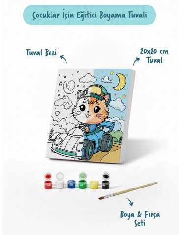 Sevimli Yarışçı Boyama Tuvali – Şövalesiz Boya Seti 20x20