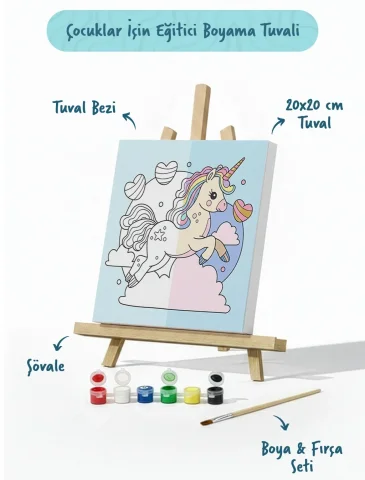 Sihirli Unicorn Boyama Tuvali – Şövaleli Boya Seti 20x20