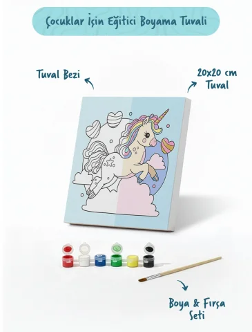Sihirli Unicorn Boyama Tuvali – Şövalesiz Boya Seti 20x20