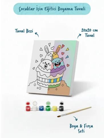 Tatlı Cupcake Boyama Tuvali – Şövalesiz Boya Seti 20x20