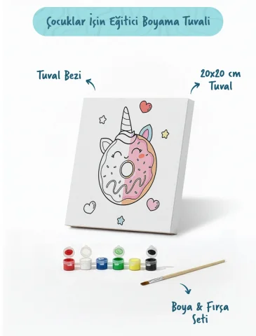 Unicorn Donut Boyama Tuvali – Şövalesiz Boya Seti 20x20