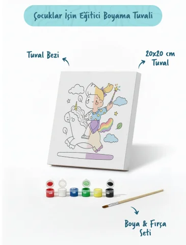 Unicorn Prenses Boyama Tuvali – Şövalesiz Boya Seti 20x20