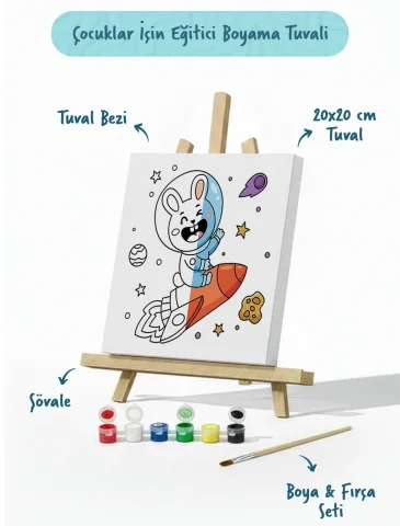 Uzay Tavşanı Boyama Tuvali – Şövaleli Boya Seti 20x20