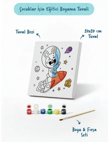 Uzay Tavşanı Boyama Tuvali – Şövalesiz Boya Seti 20x20