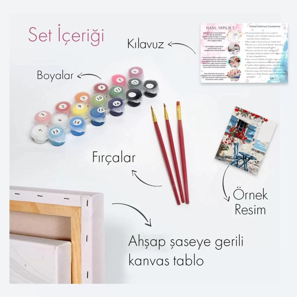 Sayılarla Boyama Seti 40 x 50 cm Tuval Şasesine Gerili Beyaz Vazodaki Kırmızı Laleler