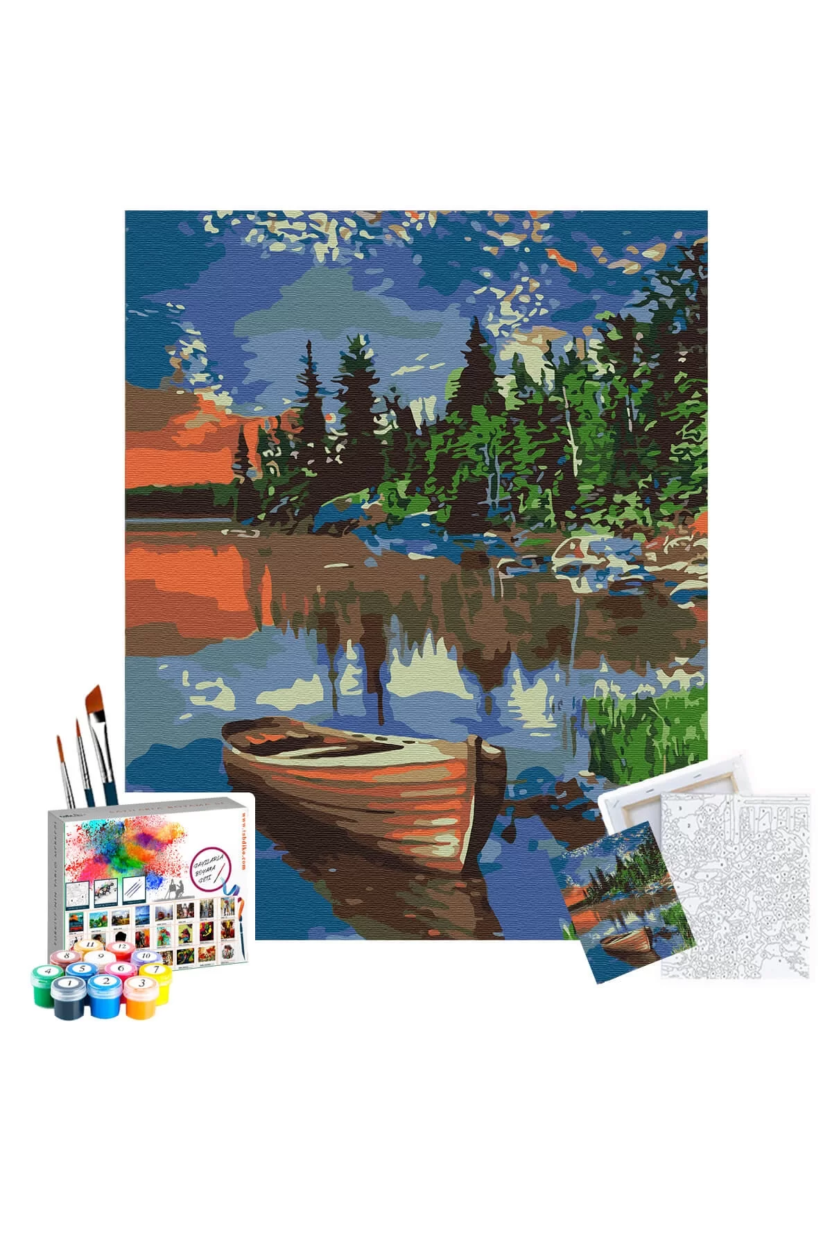 Sayılarla Boyama Seti 40 x 50 cm Tuval Şasesine Gerili Göldeki Tekne