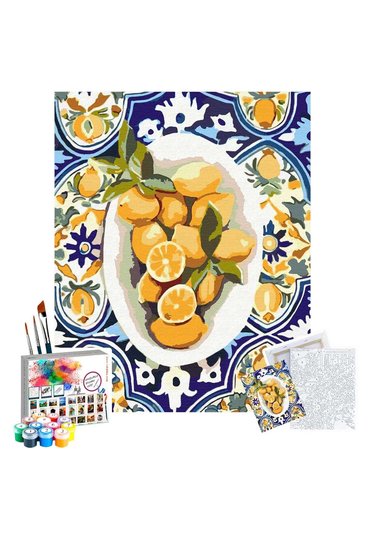 Sayılarla Boyama Seti 40 x 50 cm Tuval Şasesine Gerili Tabaktaki Limonlar
