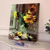 Sayılarla Boyama Seti 40 x 50 cm Tuval Şasesine Gerili Günebakan Ayçiçek