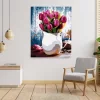 Sayılarla Boyama Seti 40 x 50 cm Tuval Şasesine Gerili Beyaz Vazodaki Kırmızı Laleler
