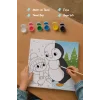 Penguen Temalı Çocuk Boyama Tuvali – Şövalesiz Eğitici Boyama Seti 20x20 cm