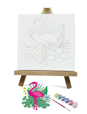 Renklerle Çocuk Boyama Hobi Setleri 20 x 20 cm Tuvale Şasesine Gerili Flamingo