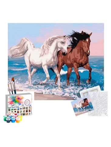 Sayılarla Boyama Seti 40 x 50 cm Tuval Şasesine Gerili Atlar