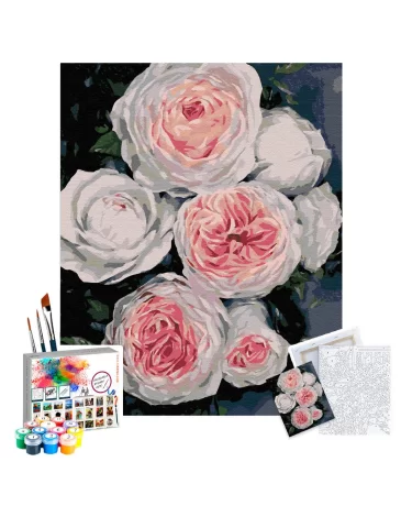 Sayılarla Boyama Seti 40 x 50 cm Tuval Şasesine Gerili Beyaz Güller