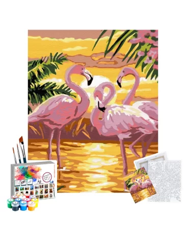 Sayılarla Boyama Seti 40 x 50 cm Tuval Şasesine Gerili Flamingo Ailesi