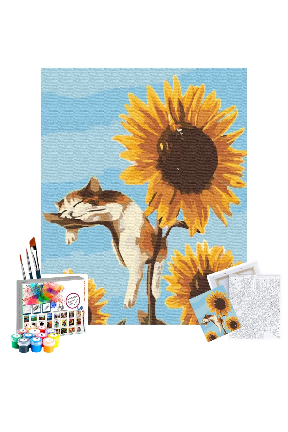 Sayılarla Boyama Seti 40 x 50 cm Tuval Şasesine Gerili Ayçiçek Keyfi