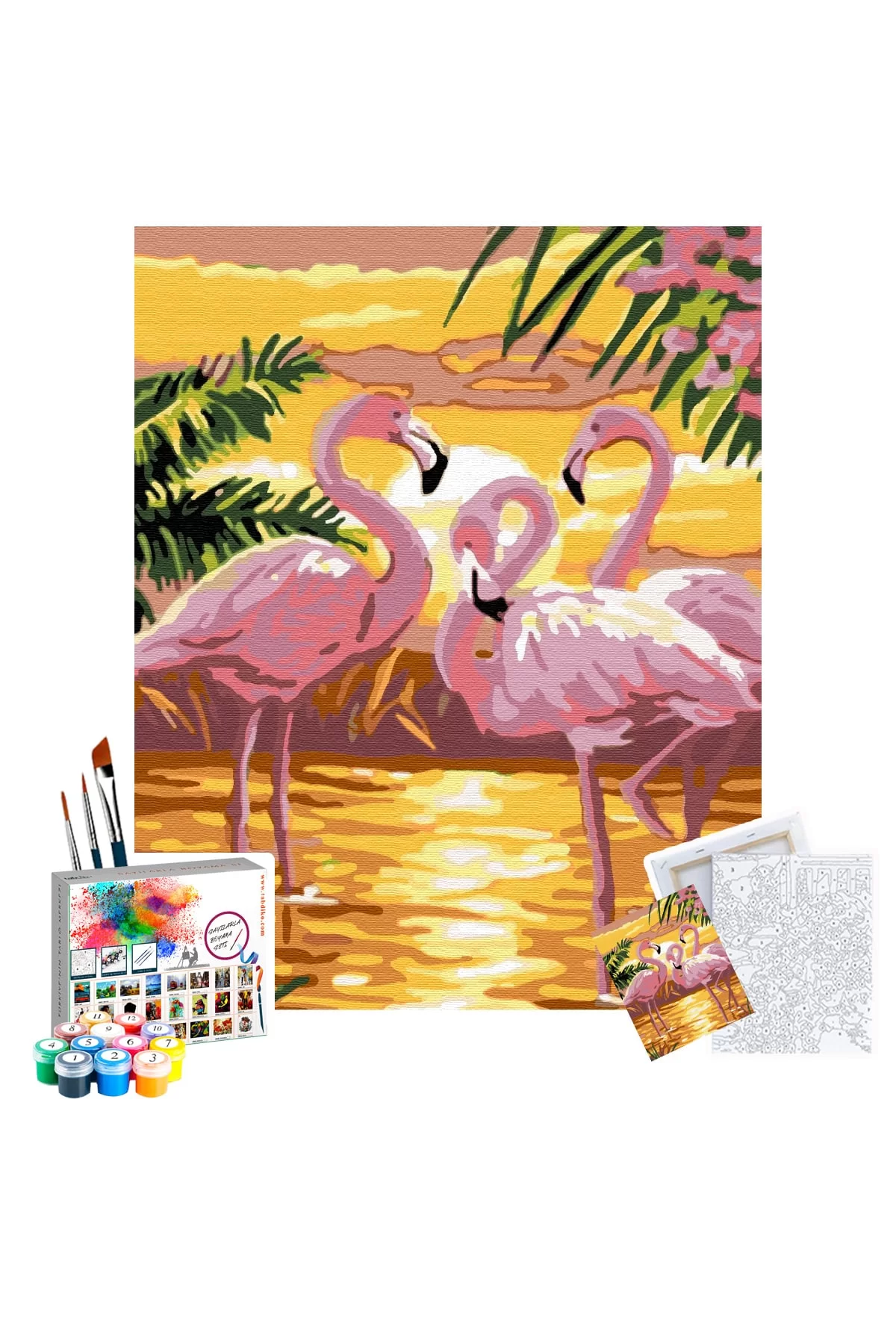 Sayılarla Boyama Seti 40 x 50 cm Tuval Şasesine Gerili Flamingo Ailesi