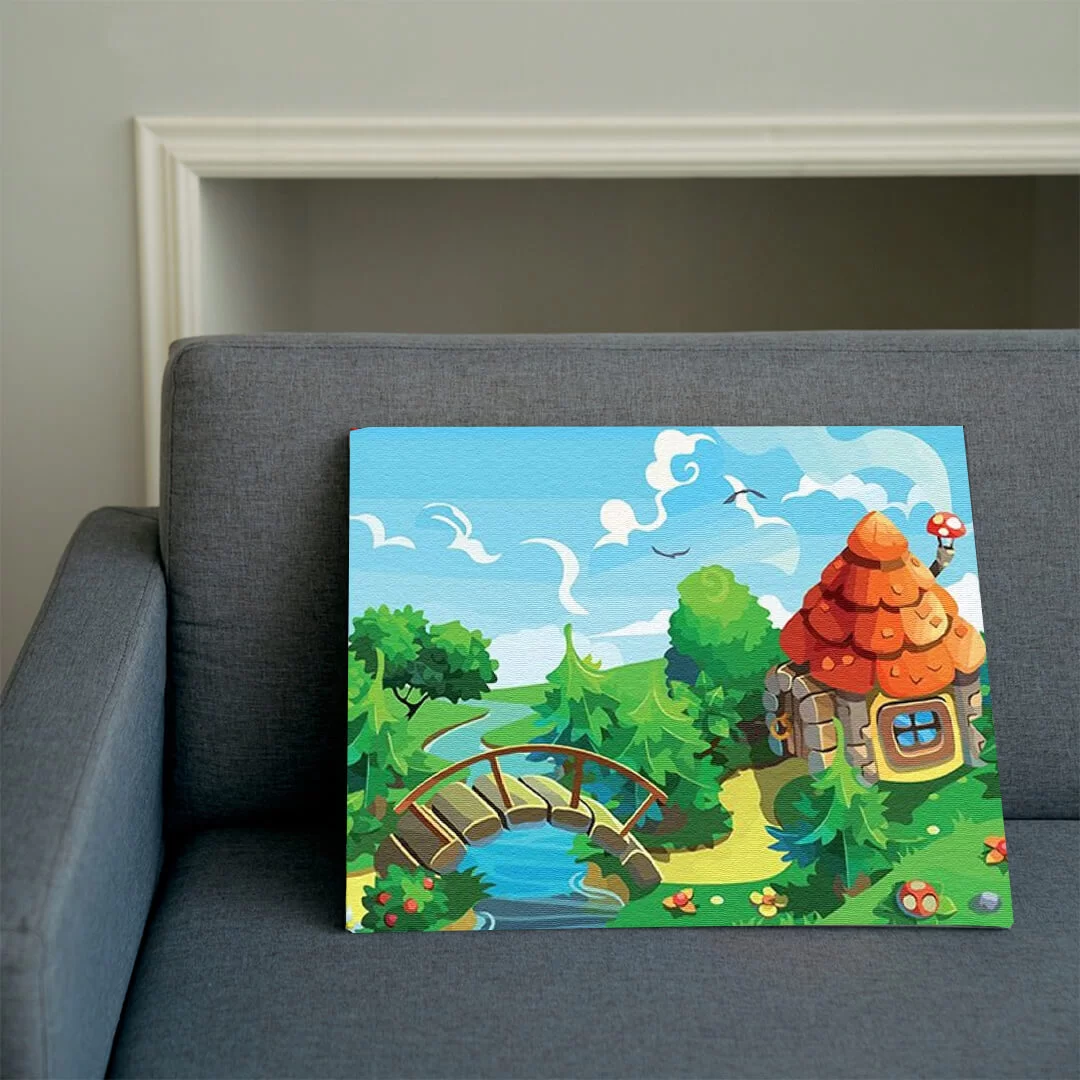 Sayılarla Boyama Seti 40 x 50 cm Tuval Şasesine Gerili Şirin Köy