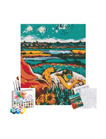 Sayılarla Boyama Seti 40 x 50 cm Tuval Şasesine Gerili Kedili Rüya