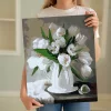 Sayılarla Boyama Seti 40 x 50 cm Tuval Şasesine Gerili Beyaz Çiçekler