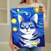 Sayılarla Boyama Seti 40 x 50 cm Tuval Şasesine Gerili Yıldızlı Kedi