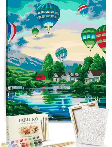 Sayılarla Boyama Seti 40 x 50 cm Tuval Şasesine Gerili Uçan Balonlar