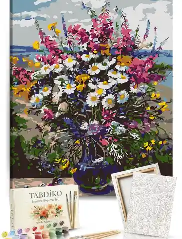 Sayılarla Boyama Seti 40 x 50 cm Tuval Şasesine Gerili Vazodaki Renkler