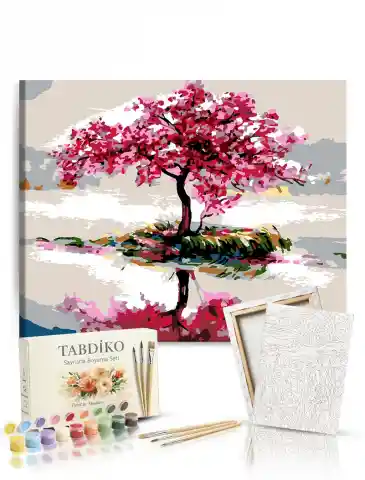 Sayılarla Boyama Seti 40 x 50 cm Tuval Şasesine Gerili Yalnız Ağaç