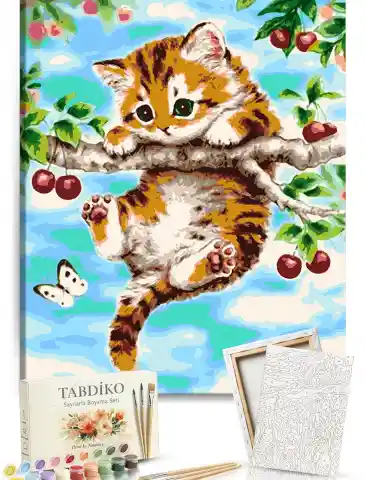 Sayılarla Boyama Seti 40 x 50 cm Tuval Şasesine Gerili Yaramaz Yavru Kedi