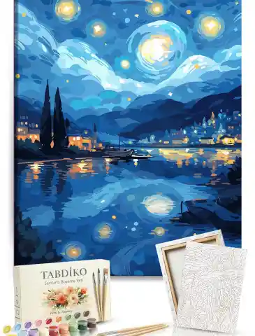 Sayılarla Boyama Seti 40 x 50 cm Tuval Şasesine Gerili Yıldızlı Geceler