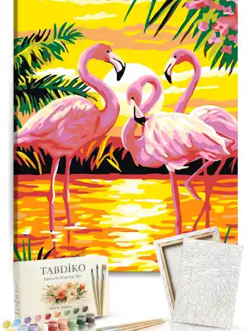 Sayılarla Boyama Seti 40 x 50 cm Tuval Şasesine Gerili Flamingo Ailesi