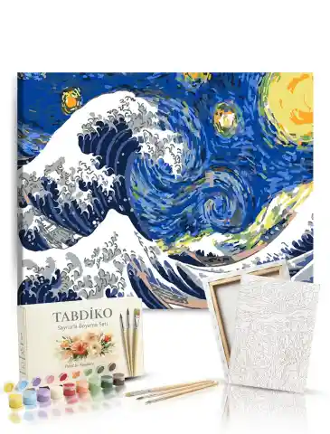 Sayılarla Boyama Seti 40 x 50 cm Tuval Şasesine Gerili Geceler Dalga
