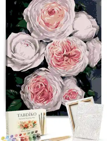 Sayılarla Boyama Seti 40 x 50 cm Tuval Şasesine Gerili Beyaz Güller