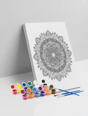 Detaylı Yuvarlak Mandala Tuval Boyama Seti 40x50 cm