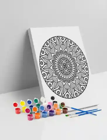 Oval Çiçek Mandala Tuval Boyama Seti 40x50 cm