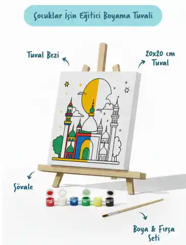 Renkli Cami ve Hilal Şövaleli Boya Seti 20x20
