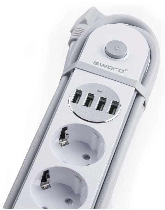SWORD IŞIKLI PRİZ SW-4U4PW 4PRIZ+4 USB Lİ