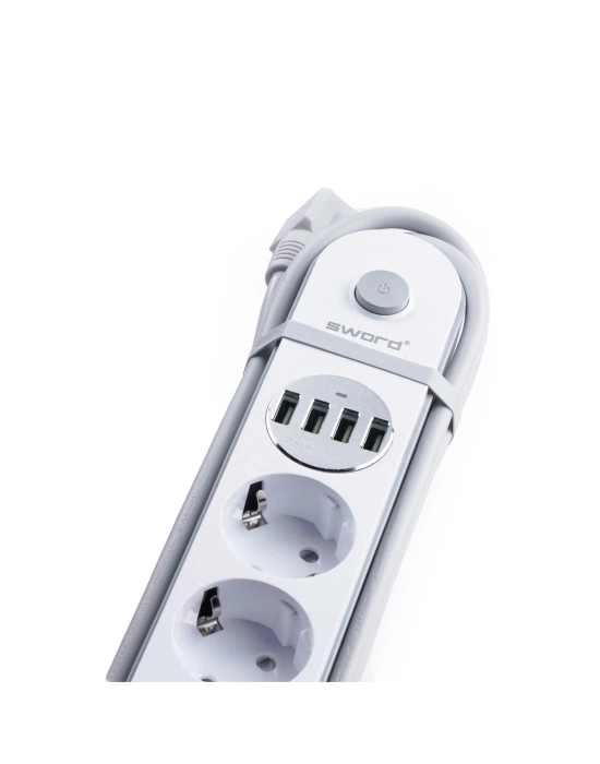 SWORD IŞIKLI PRİZ SW-4U4PW 4PRIZ+4 USB Lİ