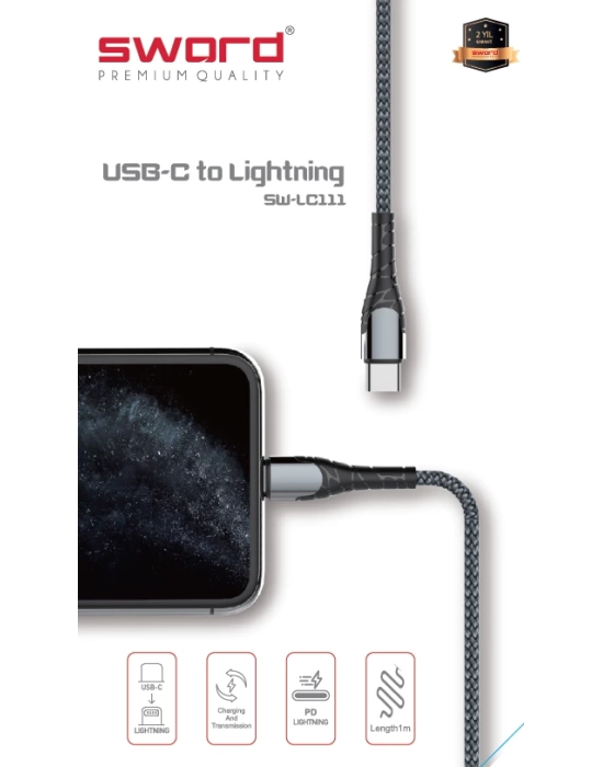 SWORD KABLO SW-LC111 USB-C-TO LIGHTNING 1 M GRAY