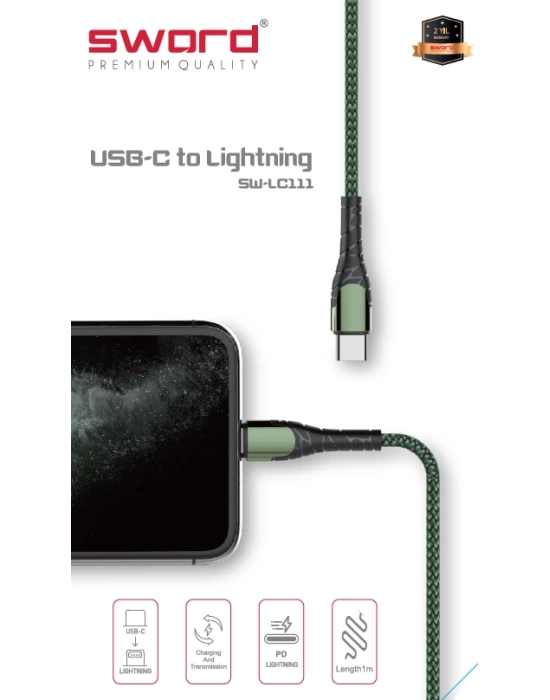 SWORD KABLO SW-LC111 USB-C-TO LIGHTNING 1 M GREEN