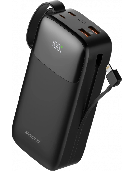 SWORD POWERBANK SW-30PO3 22,5W HIZLI ŞARJ KABLOLU 30000 MAH POWERBANK BLACK