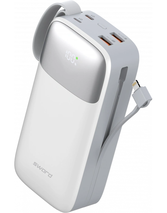 SWORD POWERBANK SW-30PO3 22,5W HIZLI ŞARJ KABLOLU 30000 MAH POWERBANK GRAY