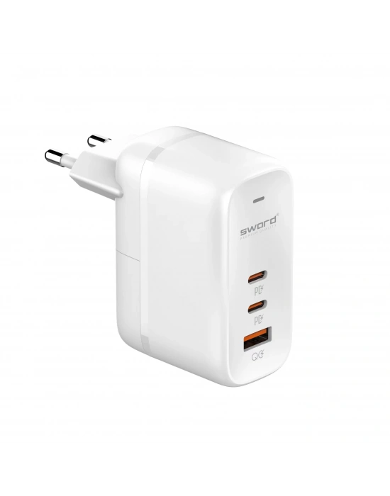 SWORD SW-2026C GAN 65W PD HIZLI ŞARJ ALETİ 2 USB-C+USB-A WHITE
