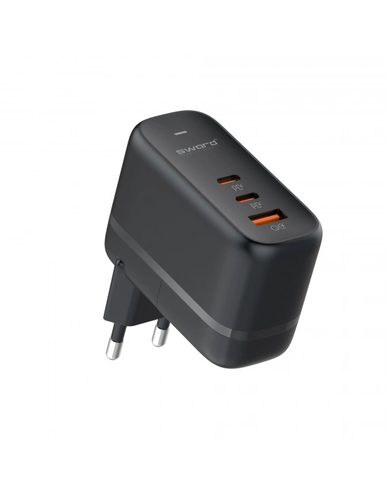 SWORD SW-2026C GAN 65W PD HIZLI ŞARJ ALETİ 2 USB-C+USB-A BLACK